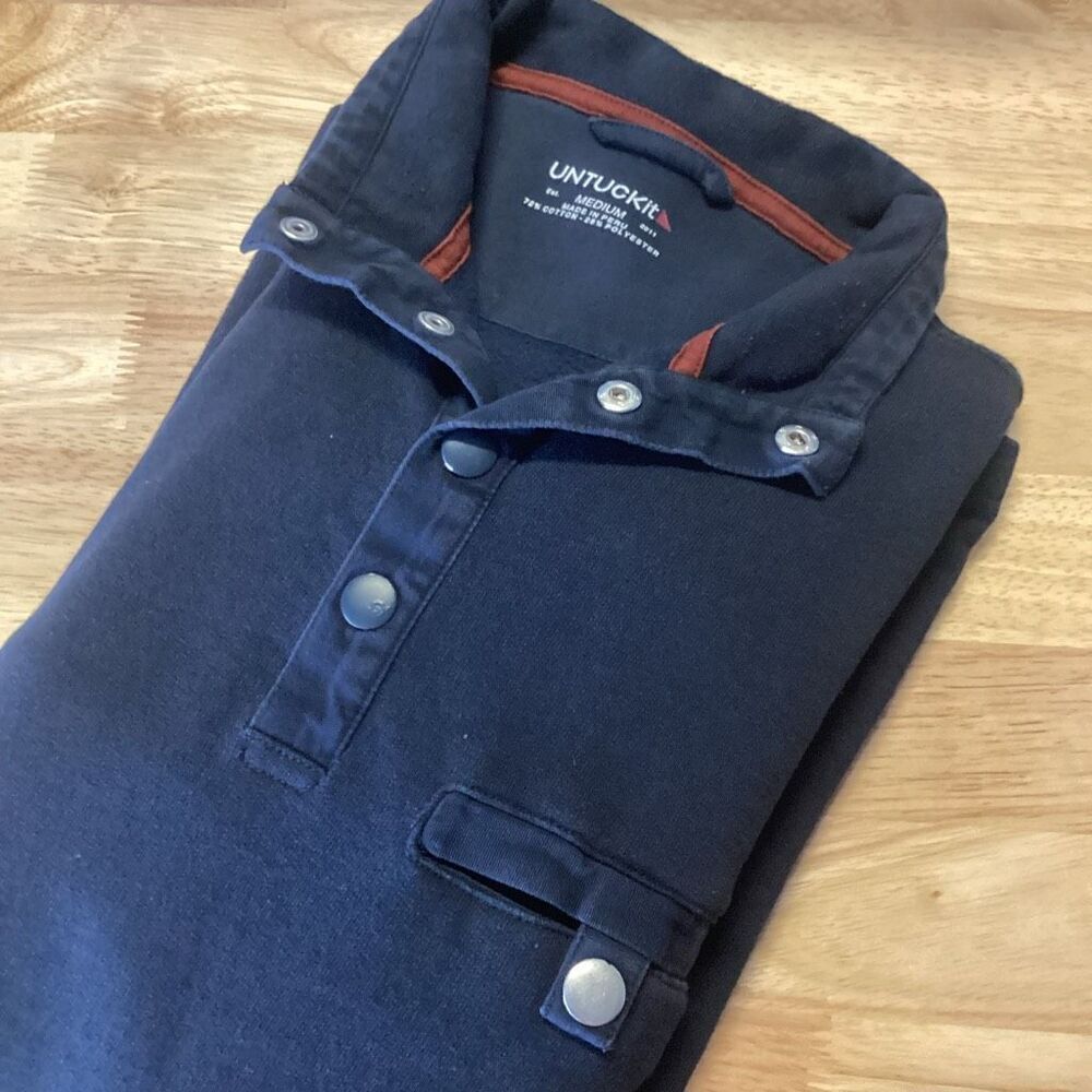 EUC Mens UNTUCKIT Henley‎ Snap Pullover Sweater Sweatshirt - Navy- Medium